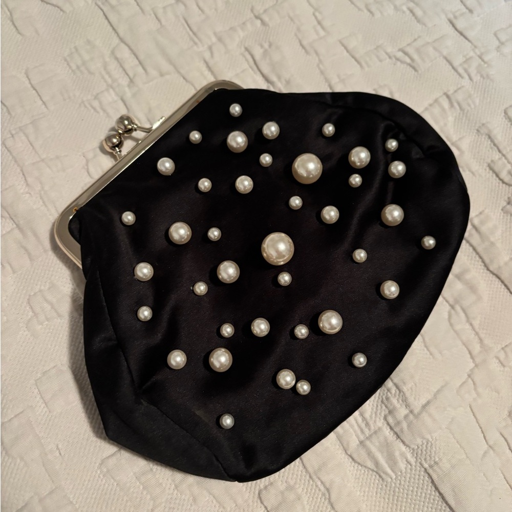 White House Black Market Black and White Pearl Clutch